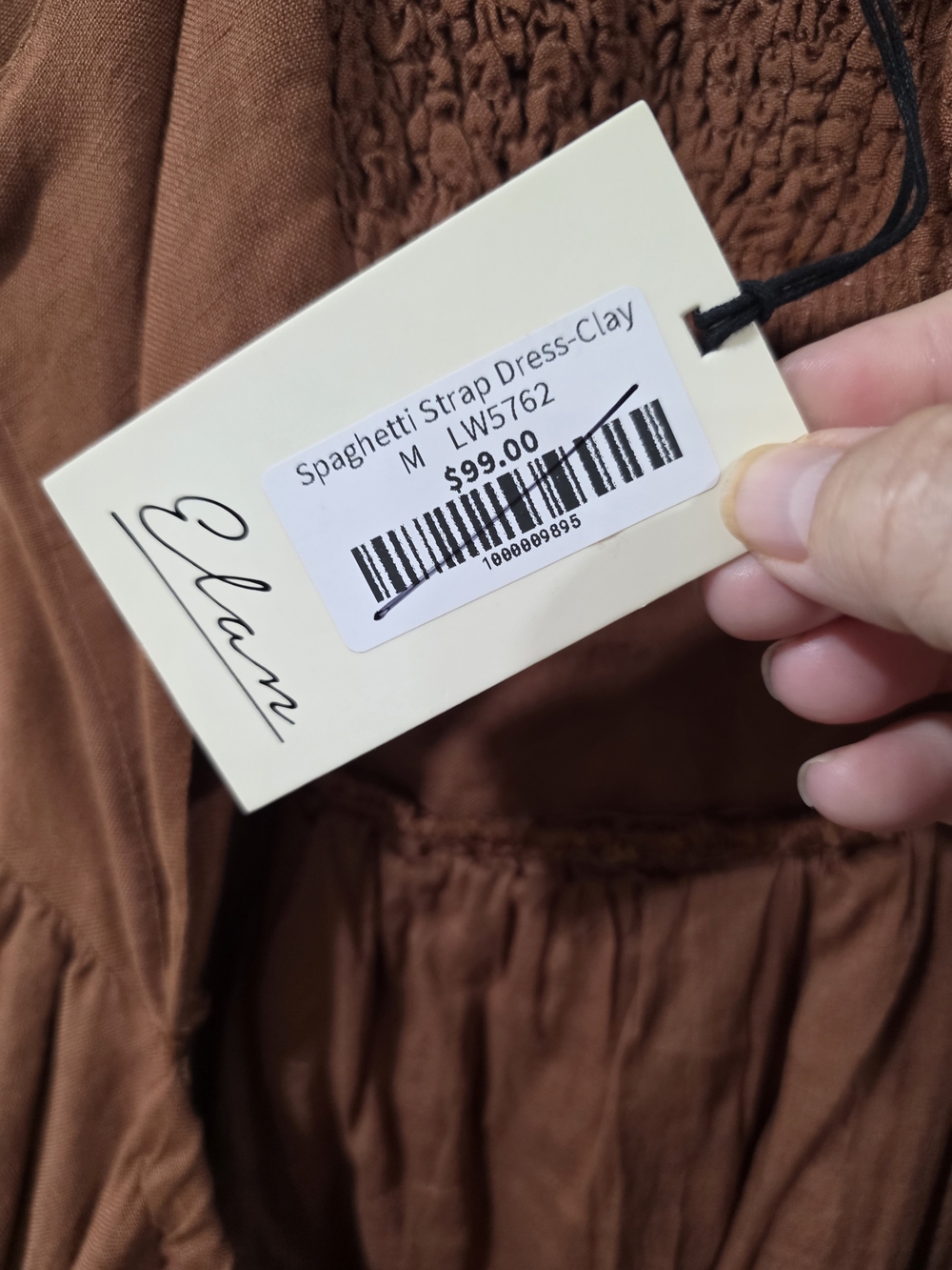 Elan Flowy Brown Tiered Spaghetti-Strap Dress, Medium - Picture 6 of 7